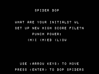 Spider Bop opening screen