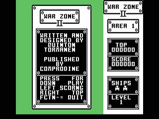 War Zone II opening screen