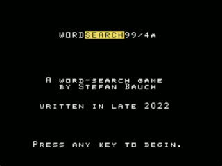Wordsearch 99/4A opening screen
