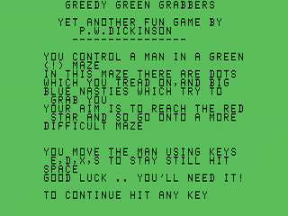 greedy Green Grabbers opening screen