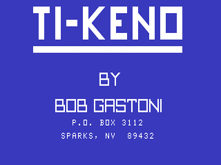 TI-Keno opening screen