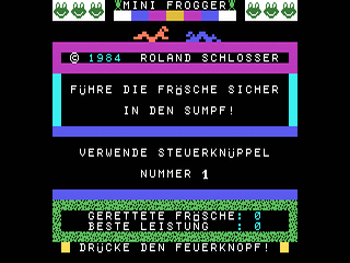 Mini Frogger opening screen