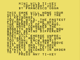 Mini Wild TI Key opening screen