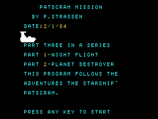 Patscram opening screen