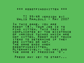 Robotfindskitten opening screen
